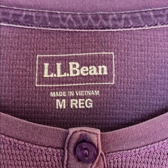 L.L. Bean Lilac Henley Thermal Long Sleeve Buttoned Top - Picture 2 of 4